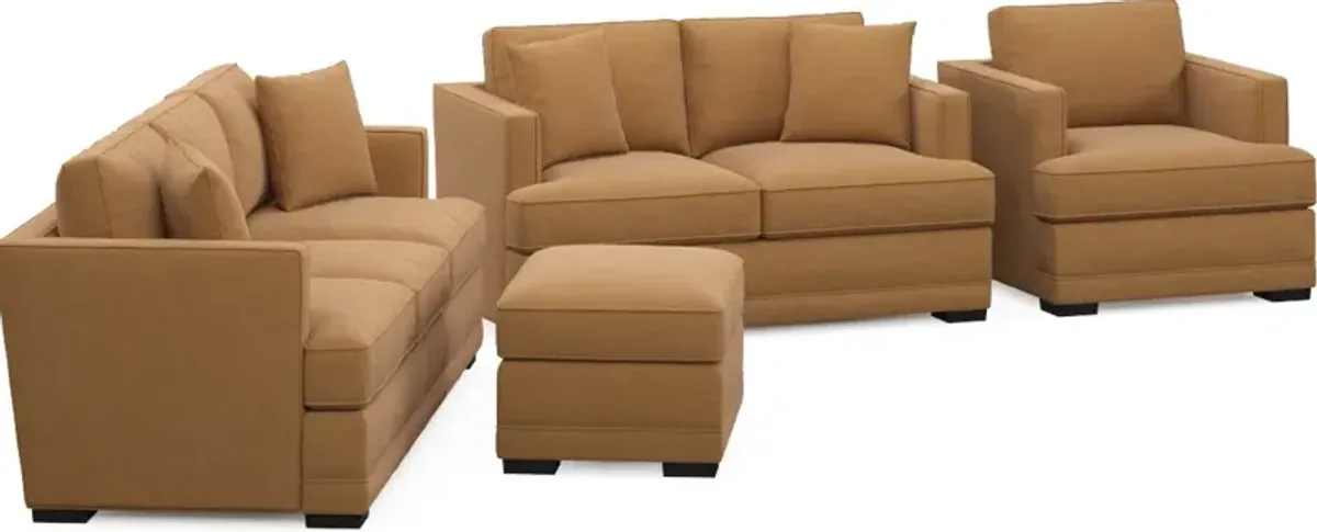 Pembroke Hybrid Comfort Sofa, Loveseat, Chair, and Ottoman Set - Merrimac Topaz