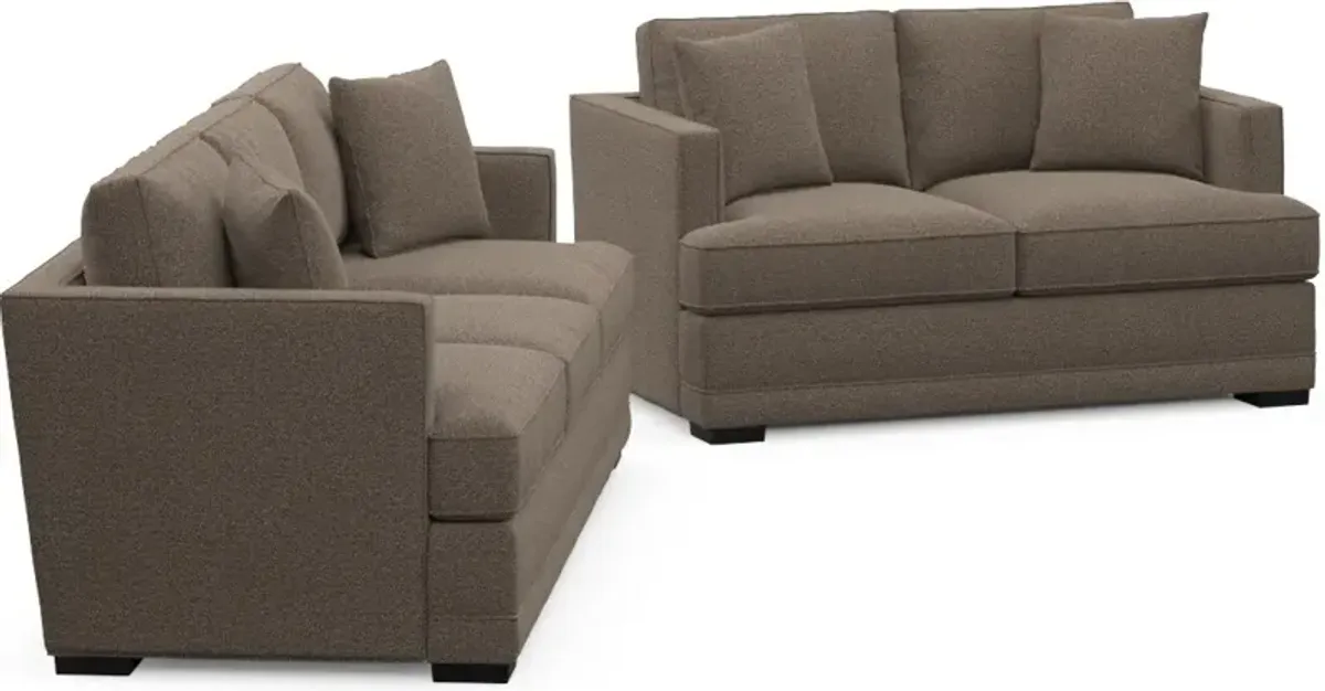 Pembroke Foam Comfort Sofa and Loveseat Set - Liv Umber