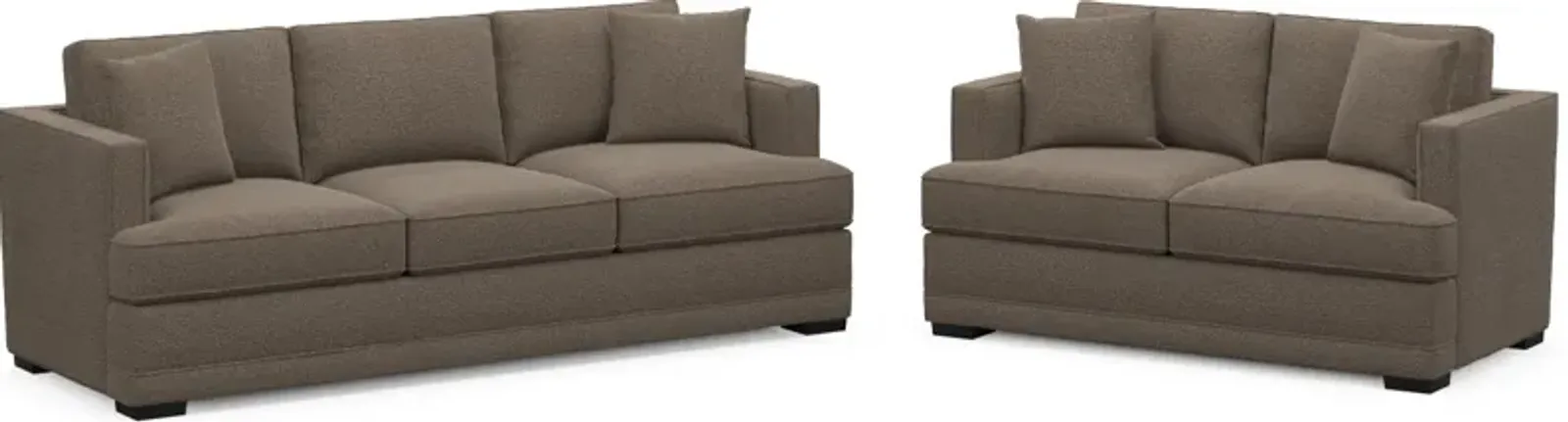 Pembroke Foam Comfort Sofa and Loveseat Set - Liv Umber