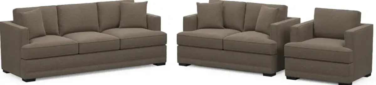 Pembroke Foam Comfort Sofa, Loveseat, and Chair Set - Liv Umber