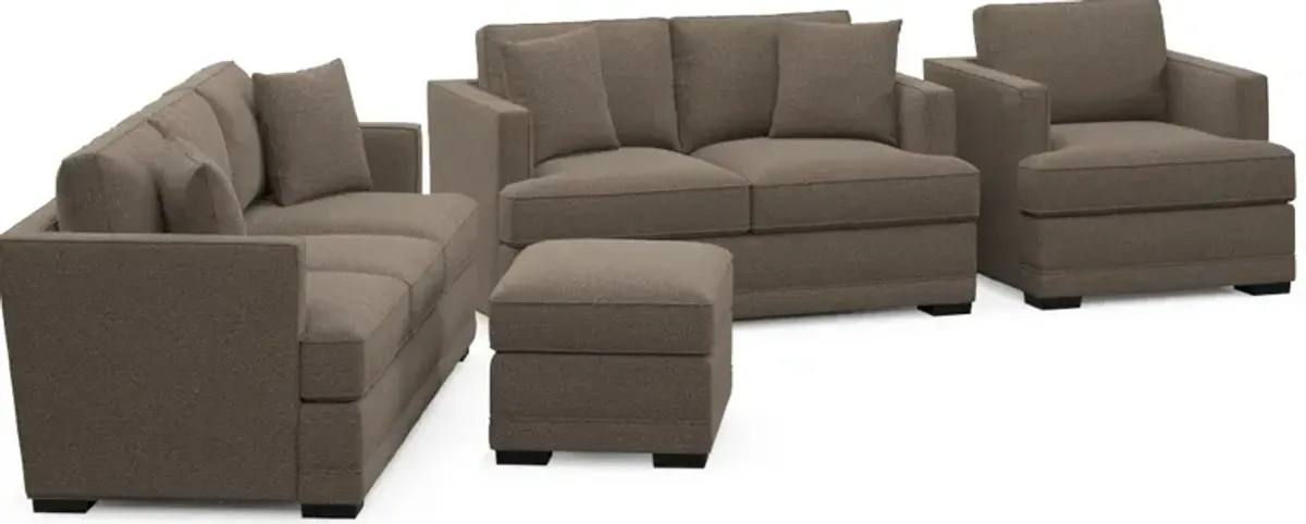 Pembroke Foam Comfort Sofa, Loveseat, Chair, and Ottoman Set - Liv Umber