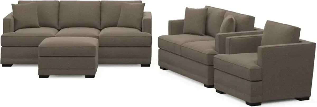 Pembroke Foam Comfort Sofa, Loveseat, Chair, and Ottoman Set - Liv Umber