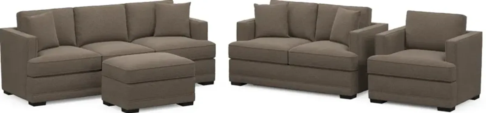 Pembroke Foam Comfort Sofa, Loveseat, Chair, and Ottoman Set - Liv Umber