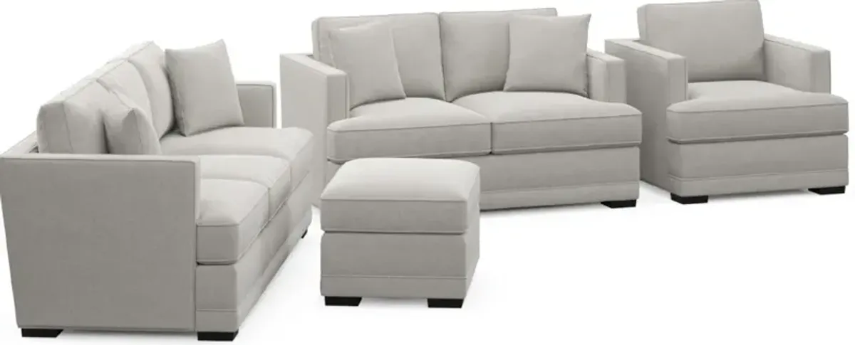 Pembroke Foam Comfort Sofa, Loveseat, Chair, and Ottoman Set - Basker Dove