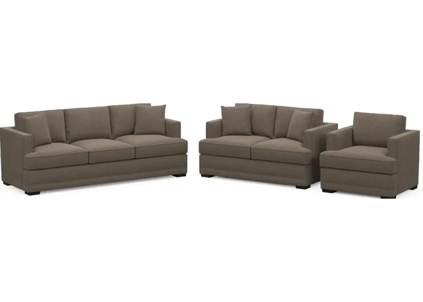 Pembroke Hybrid Comfort Sofa, Loveseat, and Chair Set - Liv Umber