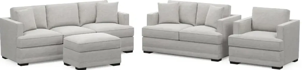 Pembroke Hybrid Comfort Sofa, Loveseat, Chair, and Ottoman Set - Adario Fog