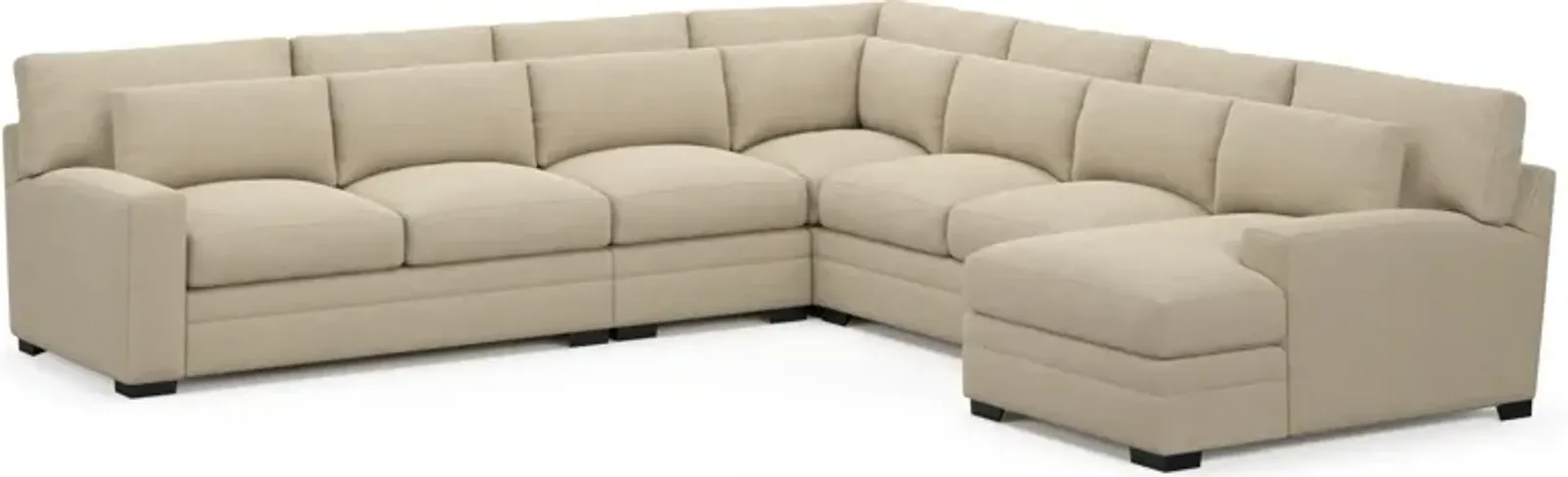 Winston Foam Comfort 5-Piece Sectional with Right-Facing Chaise - Merrimac Ecru