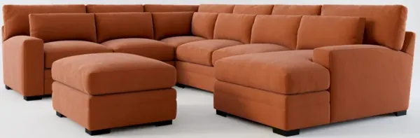 Winston Foam Comfort 5-Piece Sectional with Right-Facing Chaise and Ottoman - Merrimac Brick