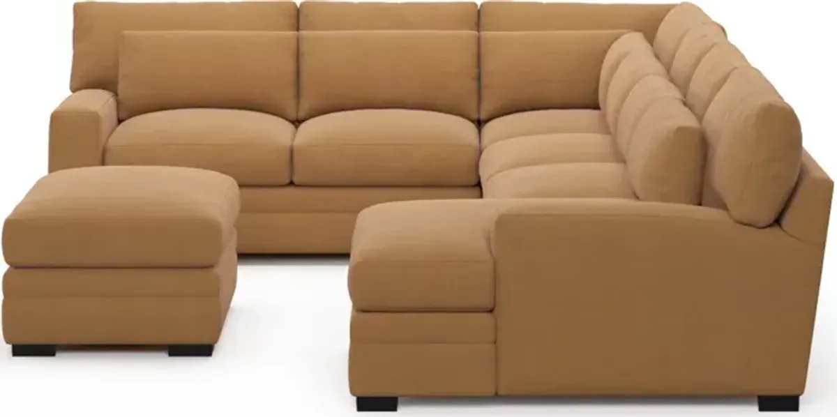 Winston Foam Comfort 5-Piece Sectional with Right-Facing Chaise and Ottoman - Merrimac Topaz