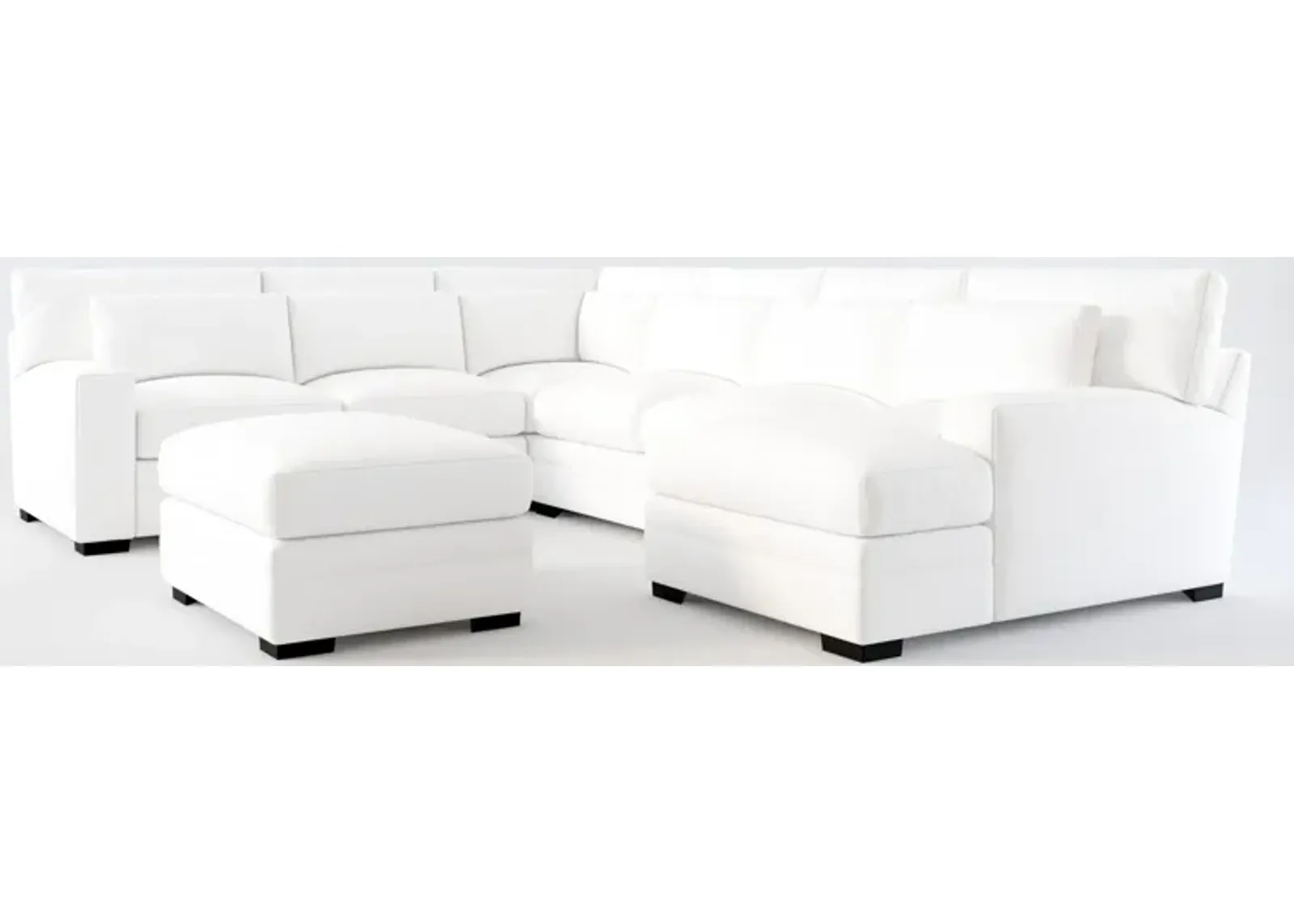 Winston Foam Comfort 5-Piece Sectional with Right-Facing Chaise and Ottoman - Lovie Chalk