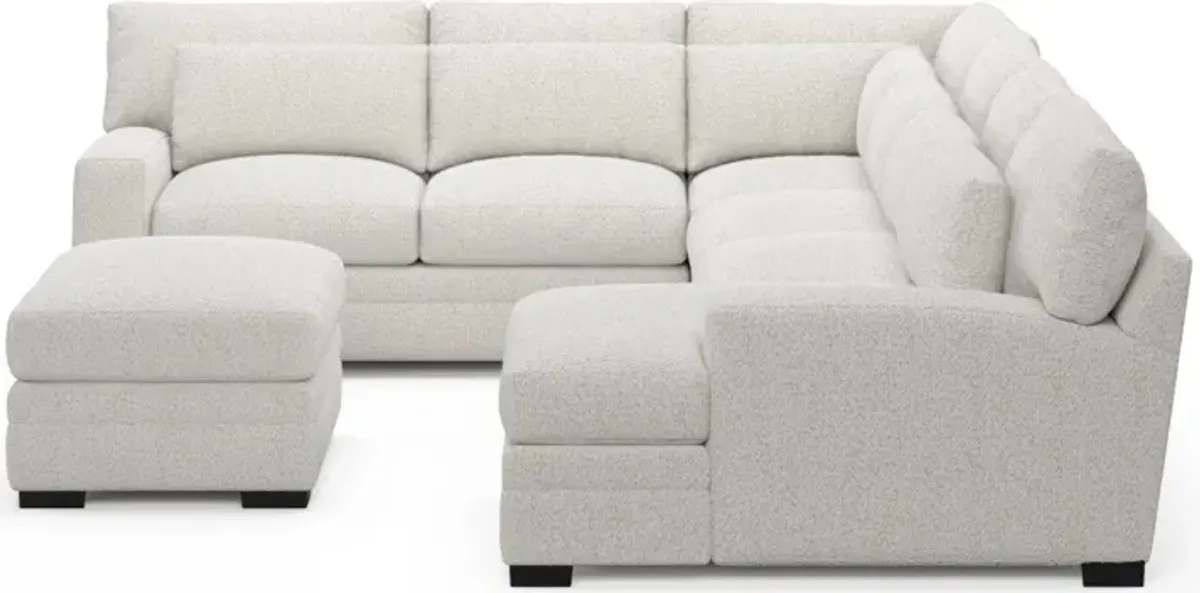 Winston Foam Comfort 5-Piece Sectional with Right-Facing Chaise and Ottoman - River Rock Ivory