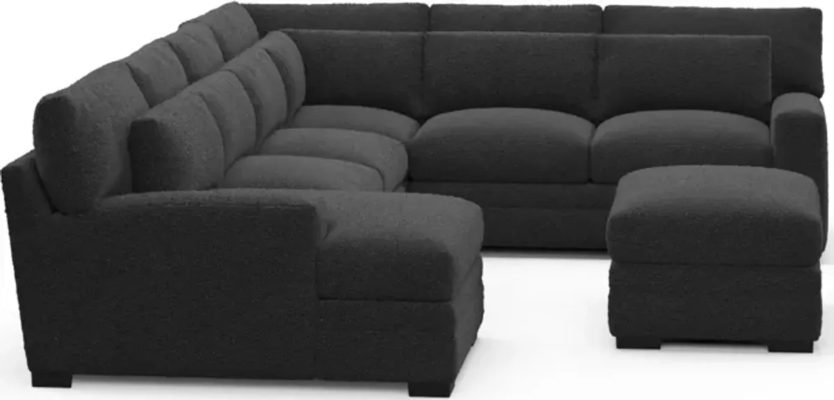 Winston Hybrid Comfort 5-Piece Sectional with Left-Facing Chaise and Ottoman - Bloke Obsidian