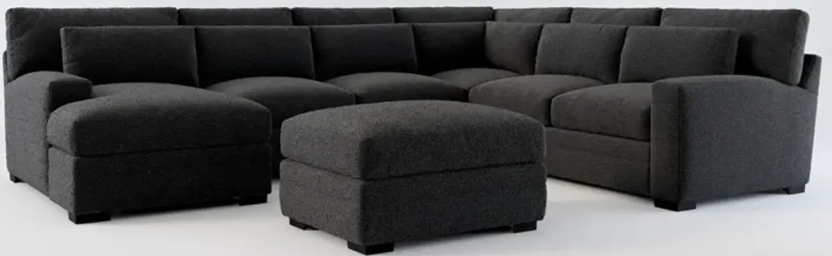 Winston Hybrid Comfort 5-Piece Sectional with Left-Facing Chaise and Ottoman - Bloke Obsidian