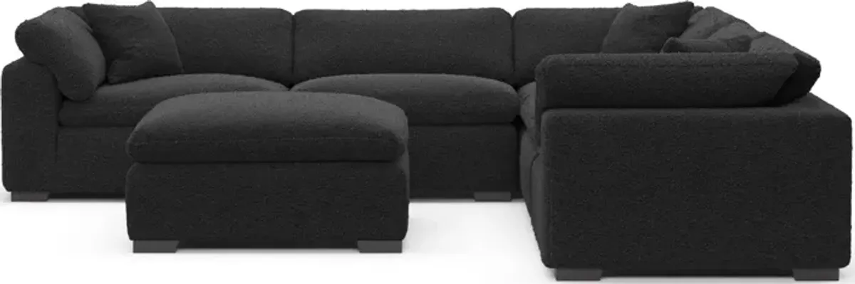 Plush Feathered Comfort 5-Piece Sectional and Ottoman - Bloke Obsidian