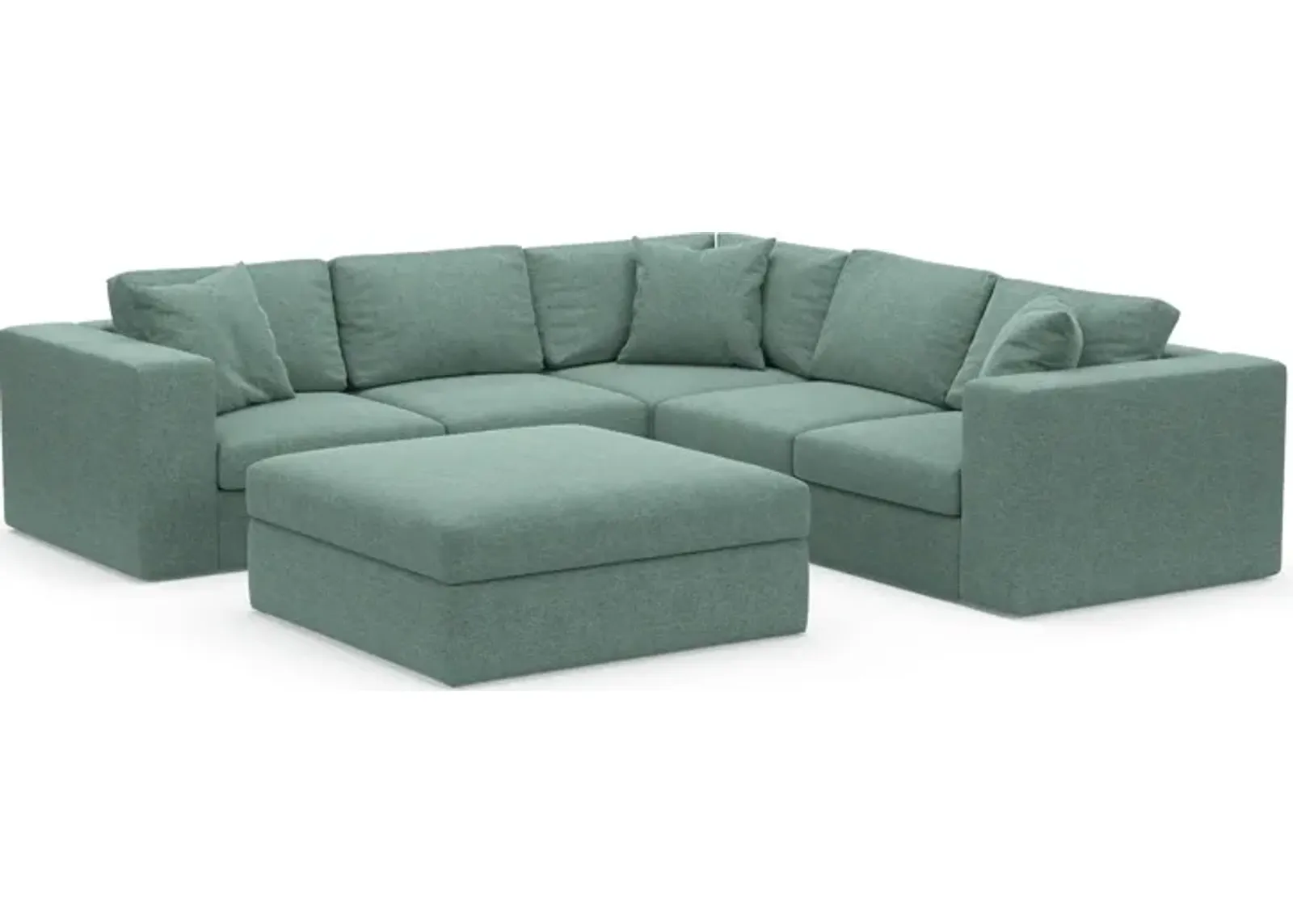 Collin Hybrid Comfort Eco Performance Fabric 5-Piece Sectional w/ Ottoman - Bridger Jade