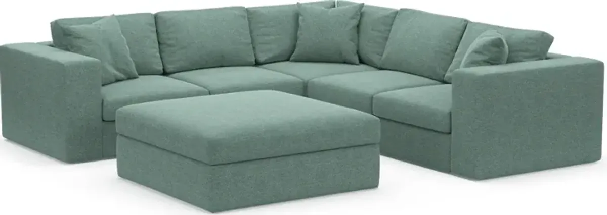 Collin Hybrid Comfort Eco Performance Fabric 5-Piece Sectional w/ Ottoman - Bridger Jade