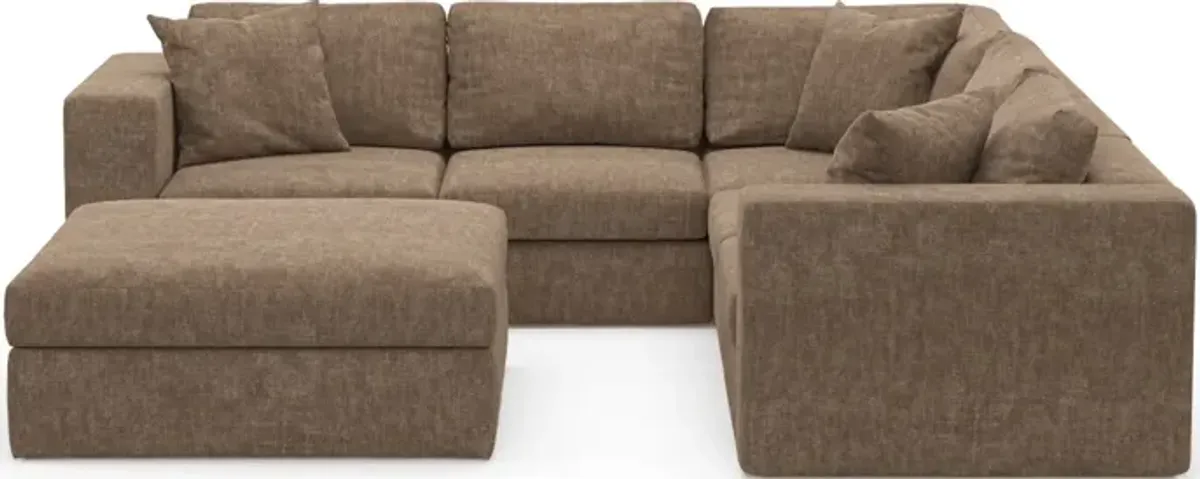 Collin Foam Comfort Eco Performance Fabric 5-Piece Sectional w/ Ottoman - Argo Java