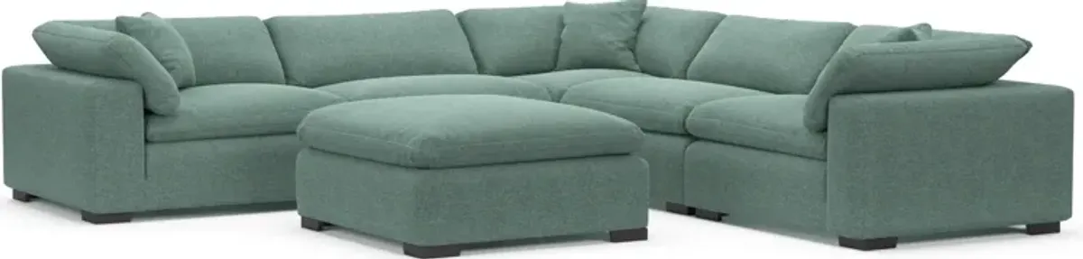 Plush Feathered Comfort Eco Performance Fabric 5-Piece Sectional and Ottoman - Bridger Jade