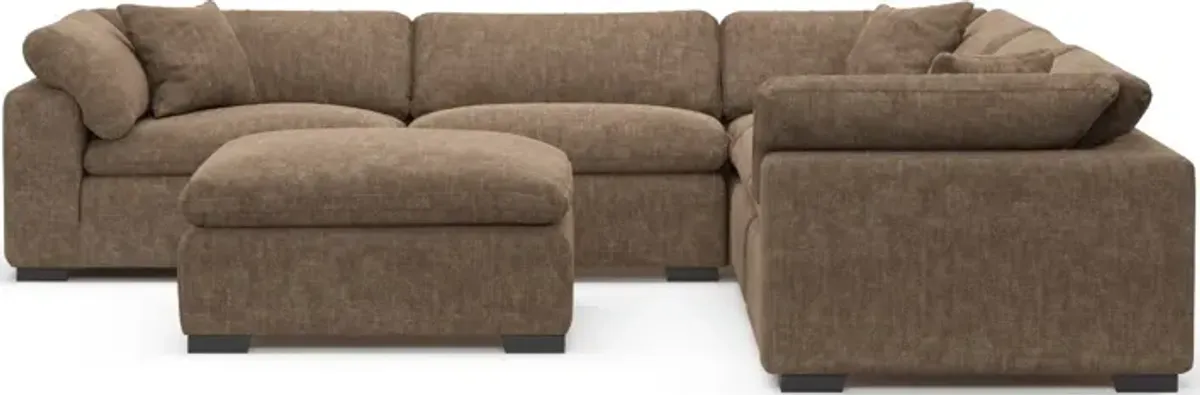 Plush Feathered Comfort Eco Performance Fabric 5-Piece Sectional and Ottoman - Argo Java