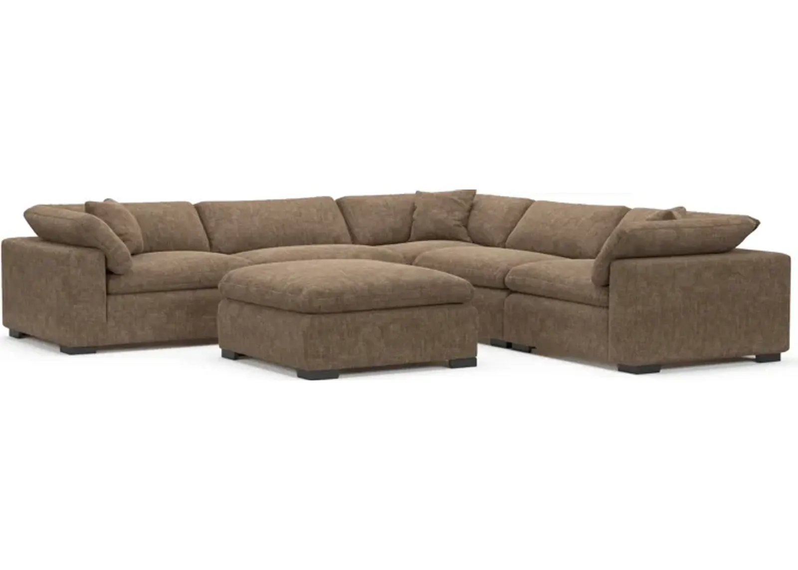 Plush Feathered Comfort Eco Performance Fabric 5-Piece Sectional and Ottoman - Argo Java