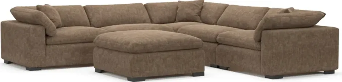 Plush Feathered Comfort Eco Performance Fabric 5-Piece Sectional and Ottoman - Argo Java