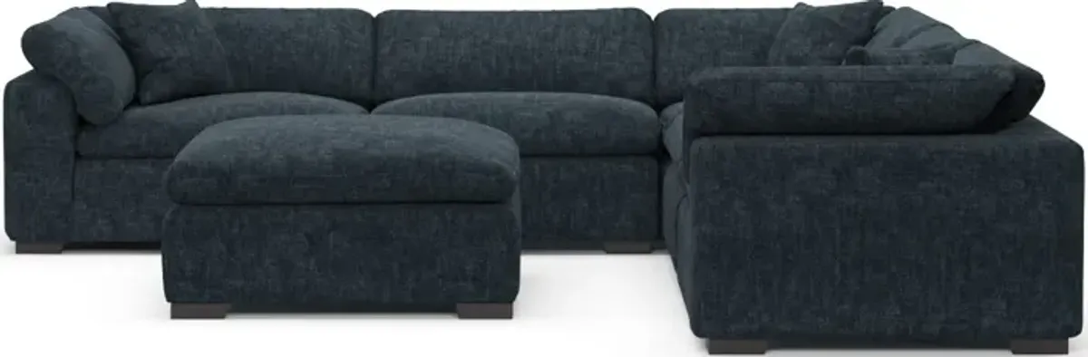 Plush Feathered Comfort Eco Performance Fabric 5-Piece Sectional and Ottoman - Argo Navy