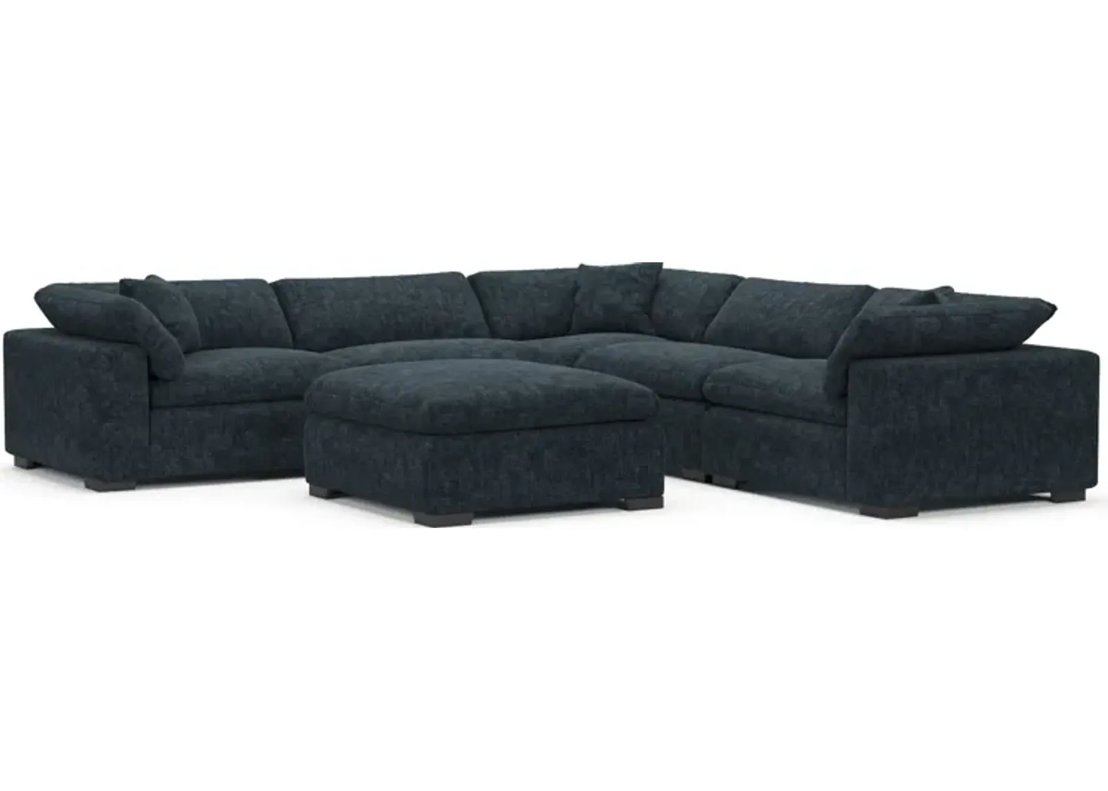 Plush Feathered Comfort Eco Performance Fabric 5-Piece Sectional and Ottoman - Argo Navy