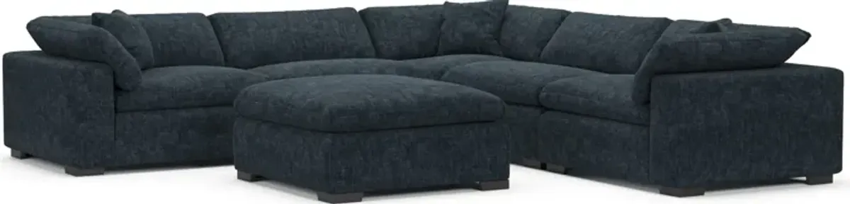 Plush Feathered Comfort Eco Performance Fabric 5-Piece Sectional and Ottoman - Argo Navy