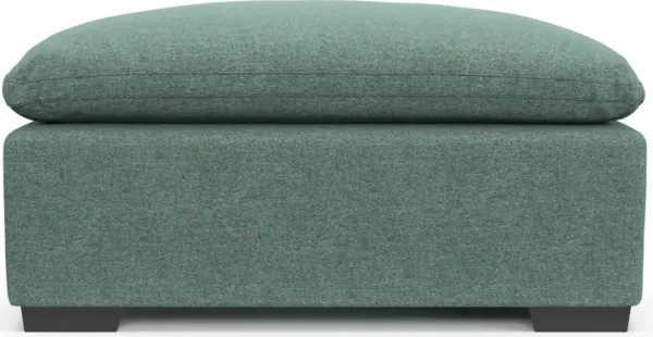 Plush Feathered Comfort Eco Performance Fabric Ottoman - Bridger Jade