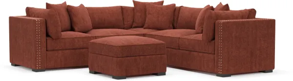 Abington Foam Comfort 3-Piece Sectional and Ottoman- Contessa Paprika