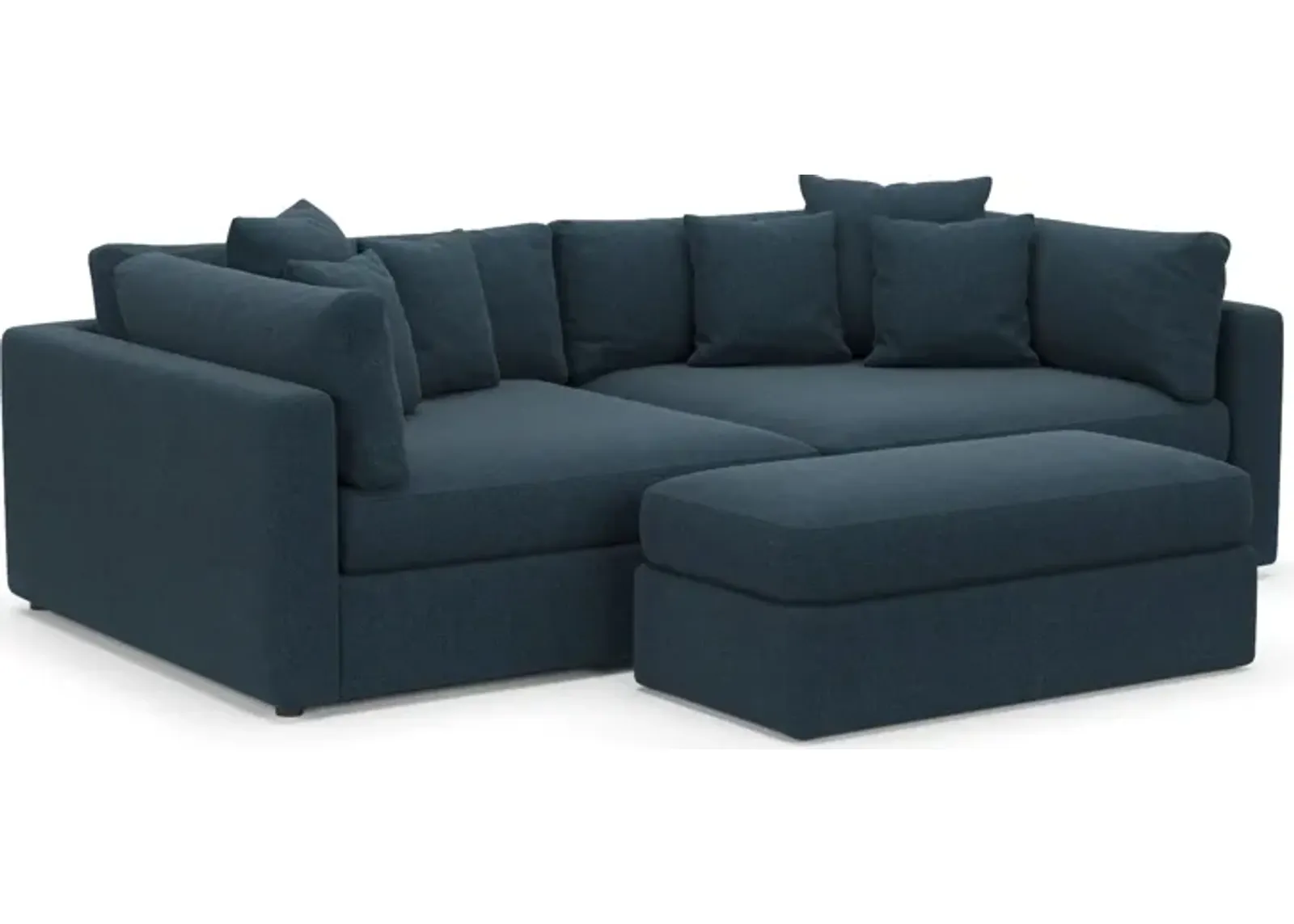 Haven Foam Comfort Eco Performance Fabric 2-Piece Media Sofa and Ottoman - Broderick Indigo