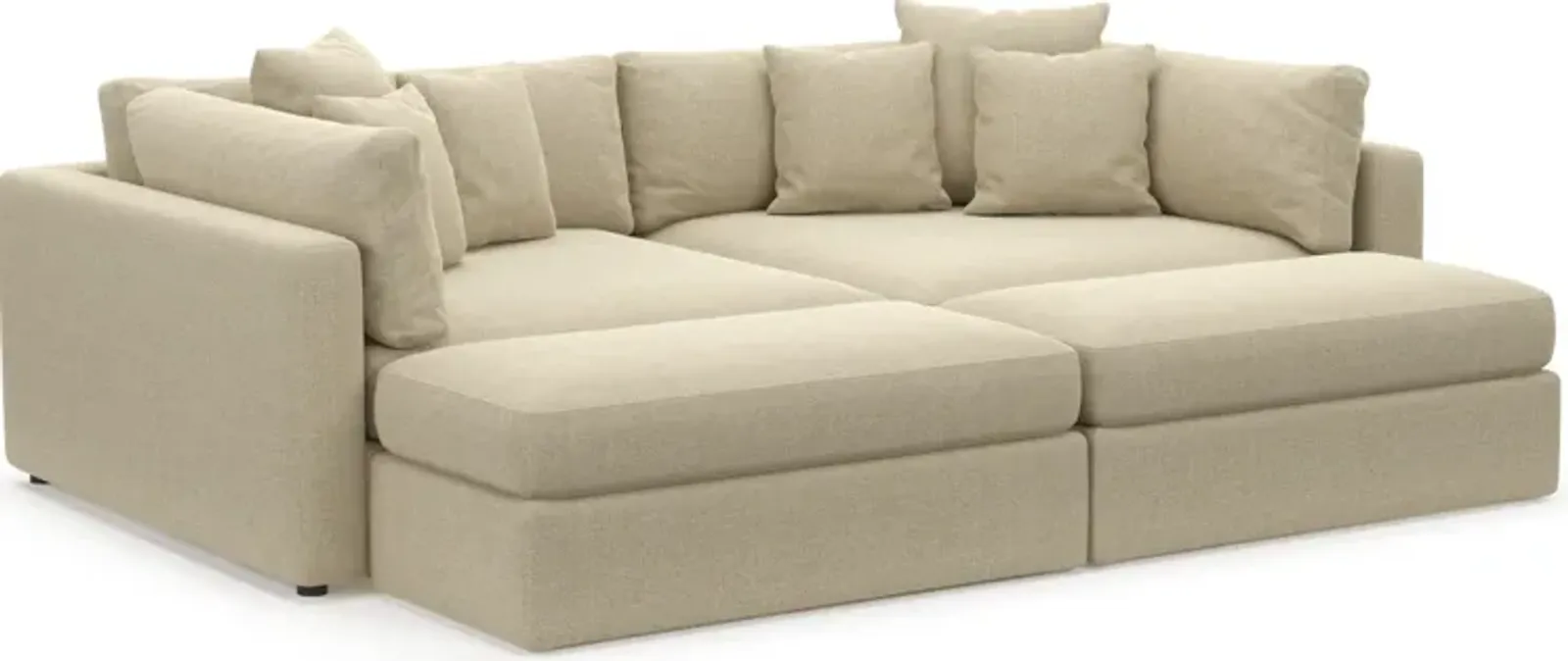 Haven Foam Comfort Eco Performance Fabric 2-Piece Media Sofa and 2 Ottomans - Broderick Sand