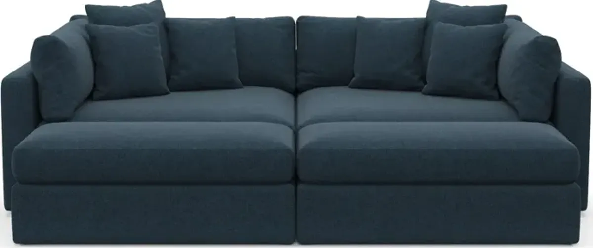 Haven Foam Comfort Eco Performance Fabric 2-Piece Media Sofa and 2 Ottomans - Broderick Indigo