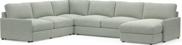 Jasper Foam Comfort Eco Performance Fabric 4-Piece Sectional w/ RAF Chaise - Broderick Sea Glass