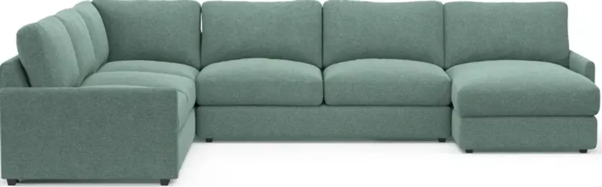 Jasper Foam Comfort Eco Performance Fabric 4-Piece Sectional w/ RAF Chaise - Bridger Jade