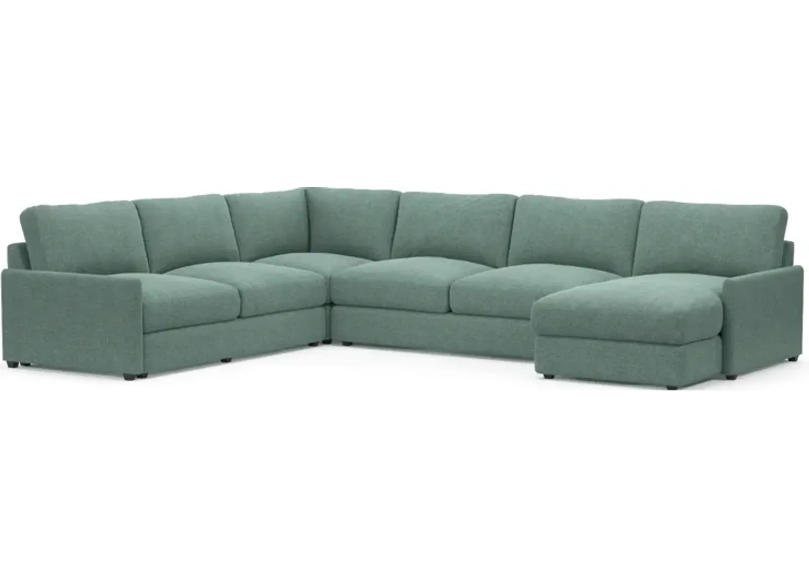 Jasper Foam Comfort Eco Performance Fabric 4-Piece Sectional w/ RAF Chaise - Bridger Jade