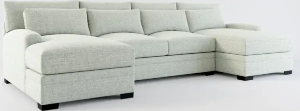 Winston Hybrid Comfort Eco Performance Fabric 3-Piece Sectional w/ Dual Chaise - Broderick Sea Glass