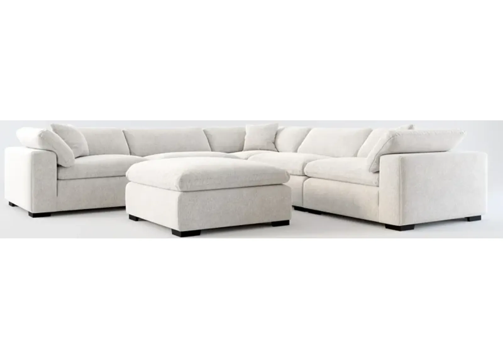 Plush Feathered Comfort 5-Piece Sectional and Ottoman - Burmese Granite