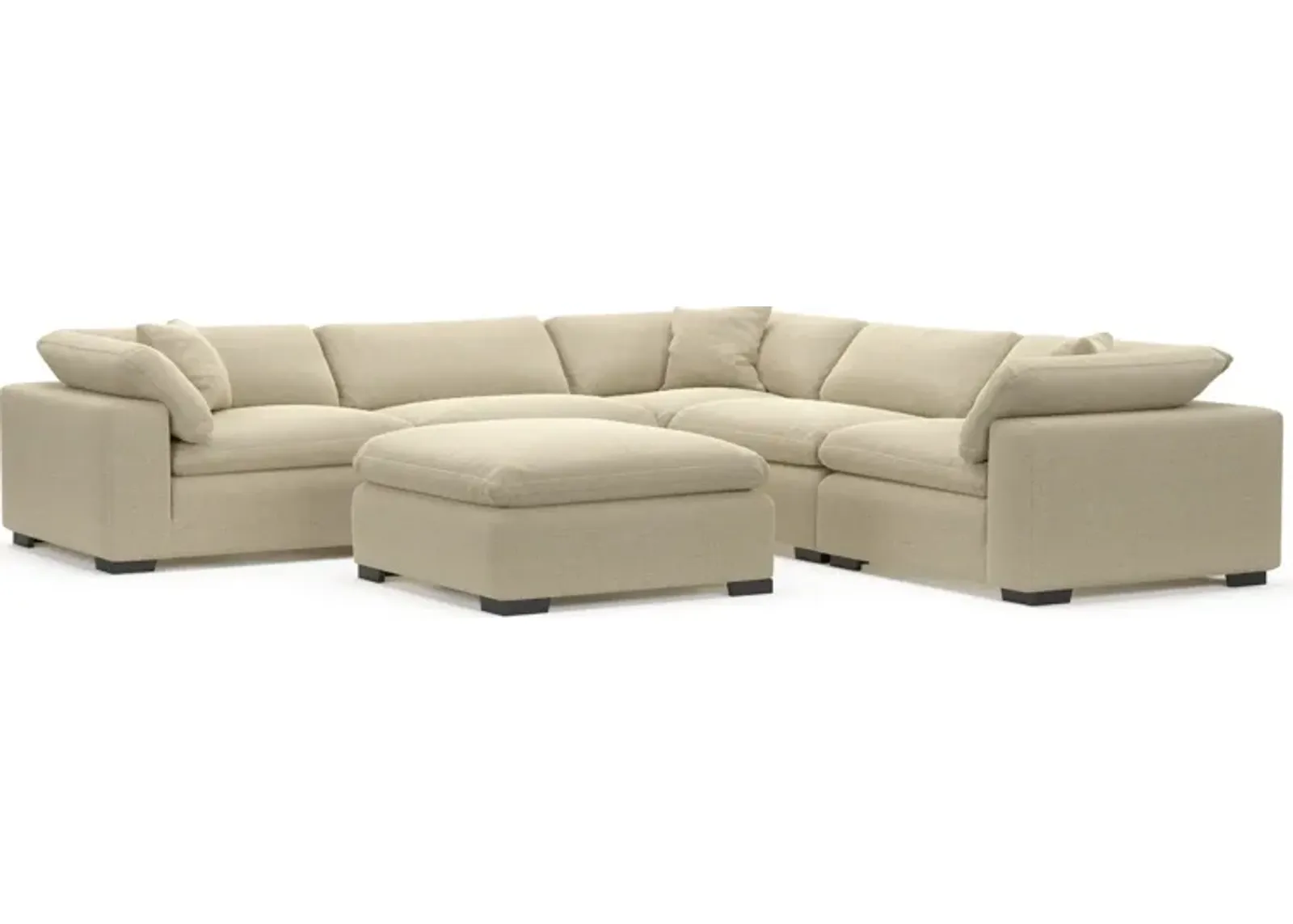 Plush Core Comfort Eco Performance Fabric 5-Piece Sectional and Ottoman - Broderick Sand