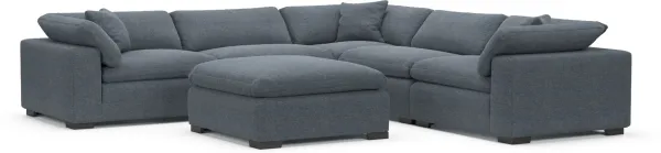 Plush Core Comfort Eco Performance Fabric 5-Piece Sectional and Ottoman - Bridger Navy