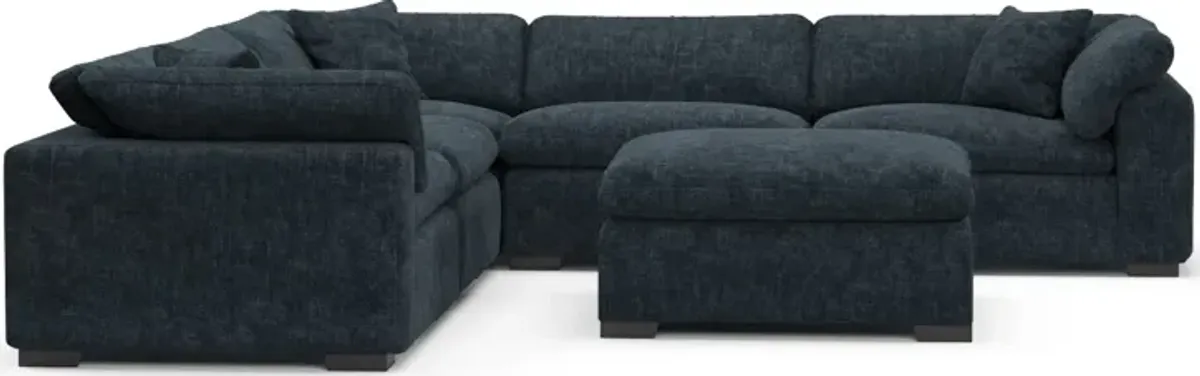 Plush Core Comfort Eco Performance Fabric 5-Piece Sectional and Ottoman - Argo Navy