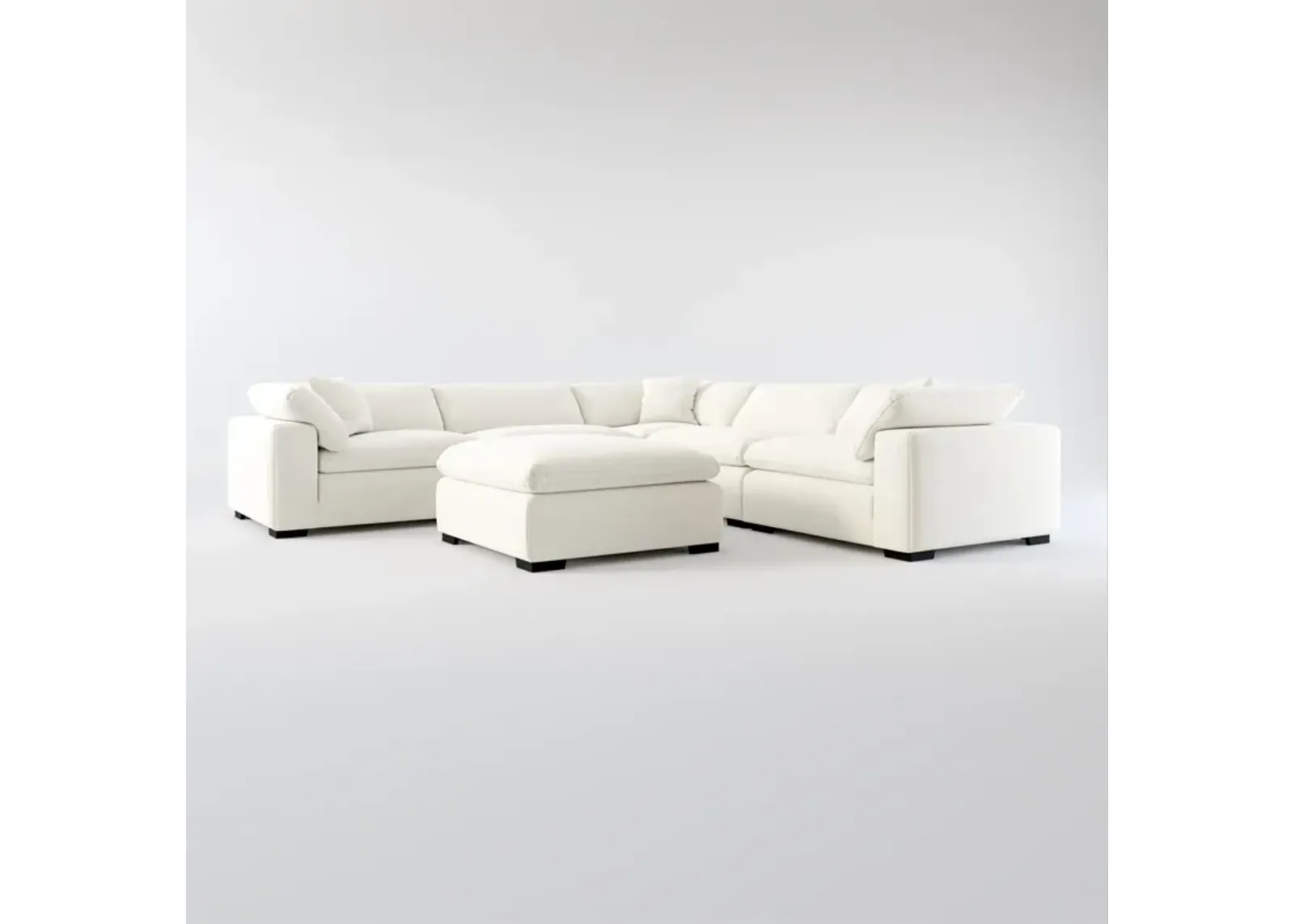 Plush Core Comfort 5-Piece Sectional and Ottoman - Living Large White