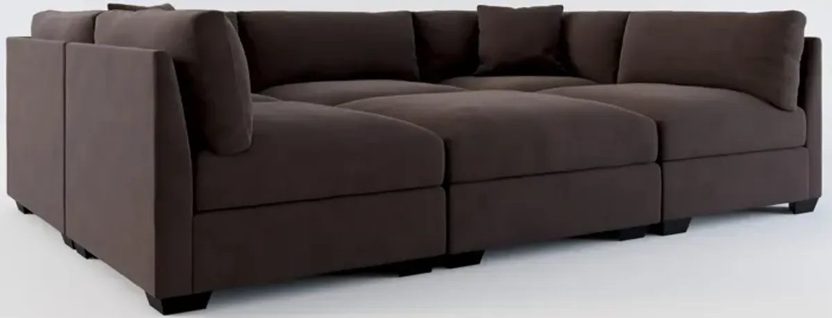 Beckham Foam Comfort 6-Piece Pit Sectional - Merrimac Dark Brown