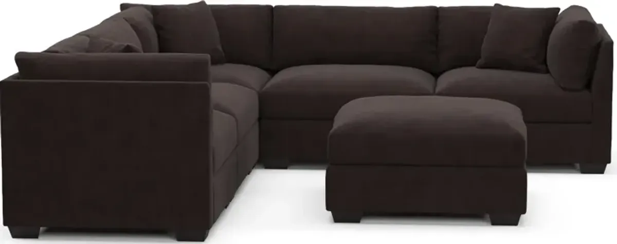 Beckham Hybrid Comfort 5-Piece Sectional and Ottoman - Merrimac Dark Brown