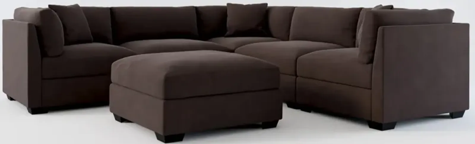 Beckham Hybrid Comfort 5-Piece Sectional and Ottoman - Merrimac Dark Brown