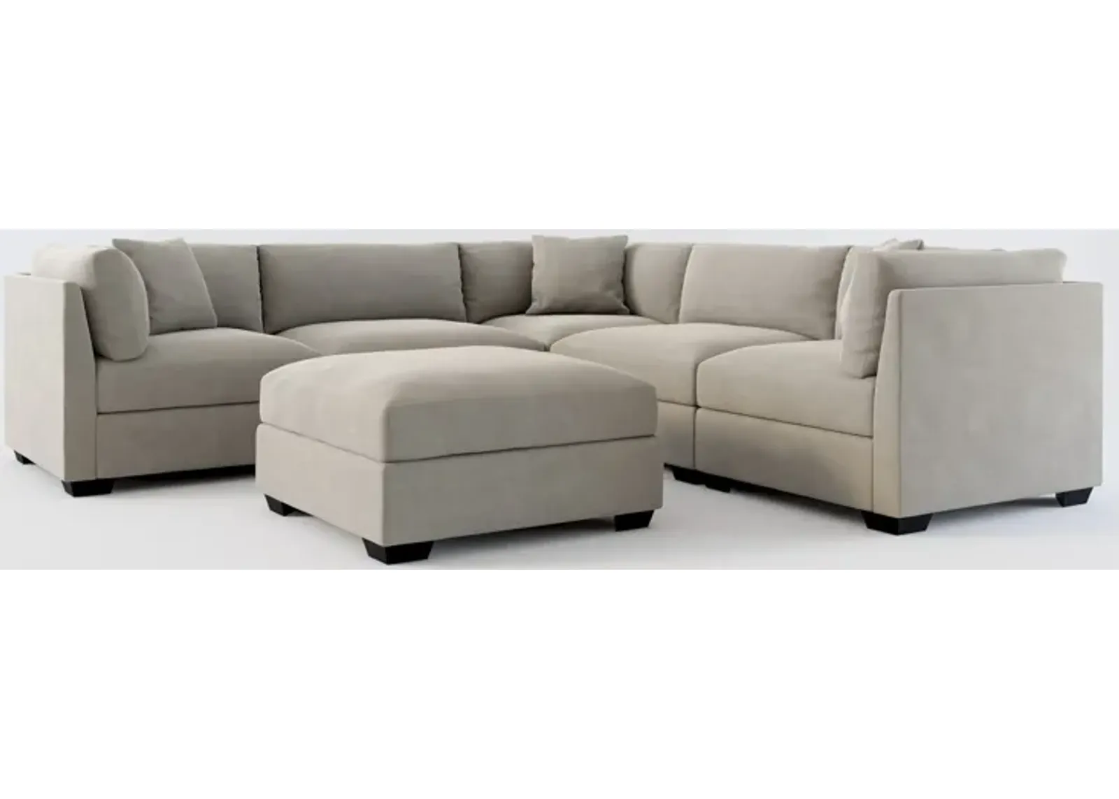 Beckham Hybrid Comfort 5-Piece Sectional and Ottoman - Abington Fog