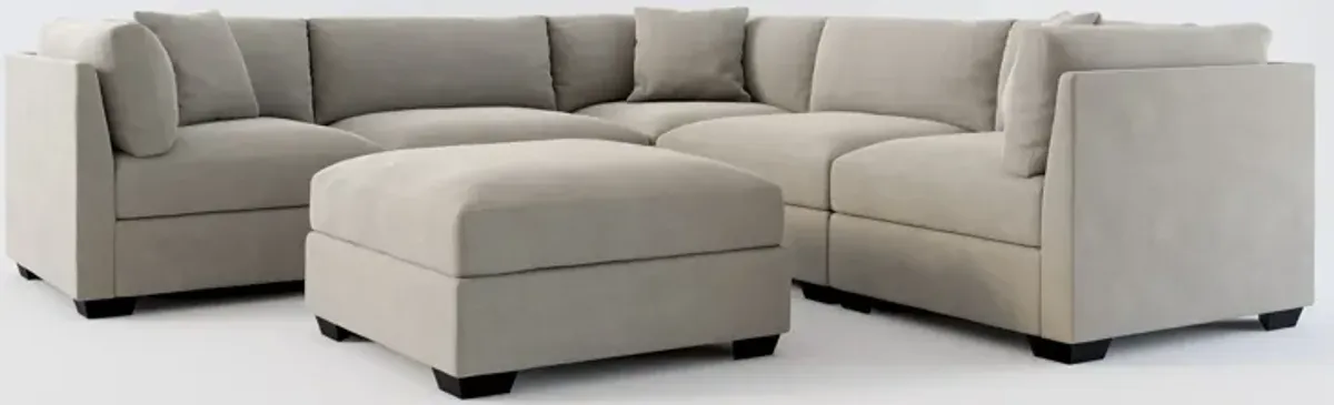 Beckham Hybrid Comfort 5-Piece Sectional and Ottoman - Abington Fog