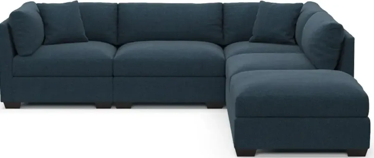 Beckham Foam Comfort 4-Piece Sectional and Ottoman - Broderick Indigo