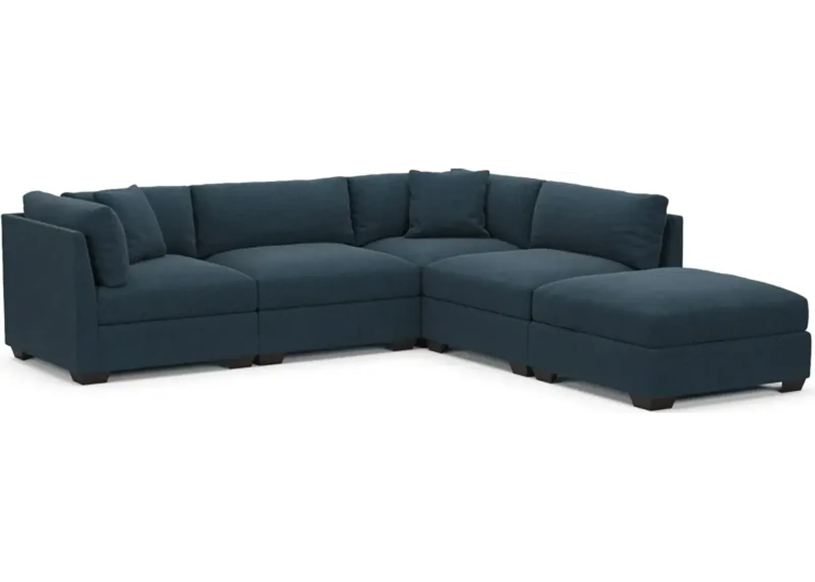 Beckham Foam Comfort 4-Piece Sectional and Ottoman - Broderick Indigo