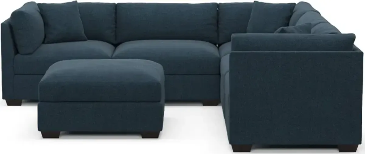 Beckham Foam Comfort 5-Piece Sectional and Ottoman - Broderick Indigo